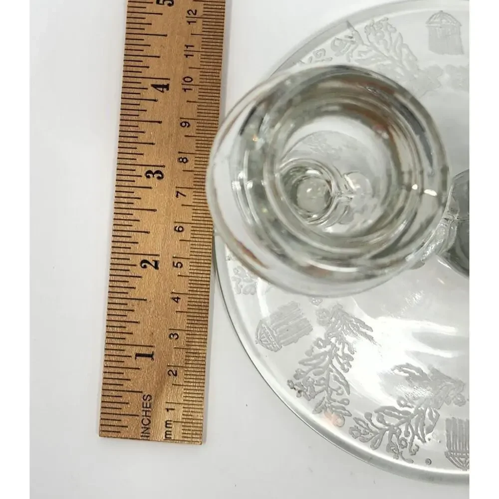 Vintage Double Candlestick Holder | Paden City Glass Co | Etched Floral Base